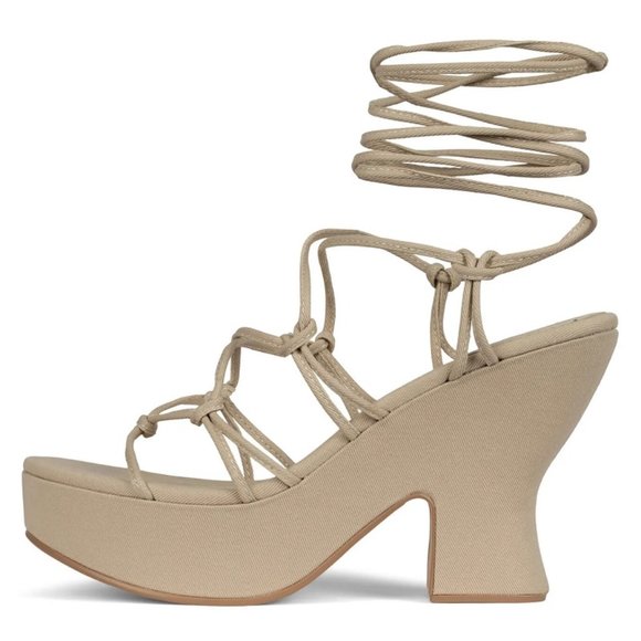 $79 NWT (8) JEFFREY CAMPBELL Lace-up Platform Sandal - Picture 1 of 8